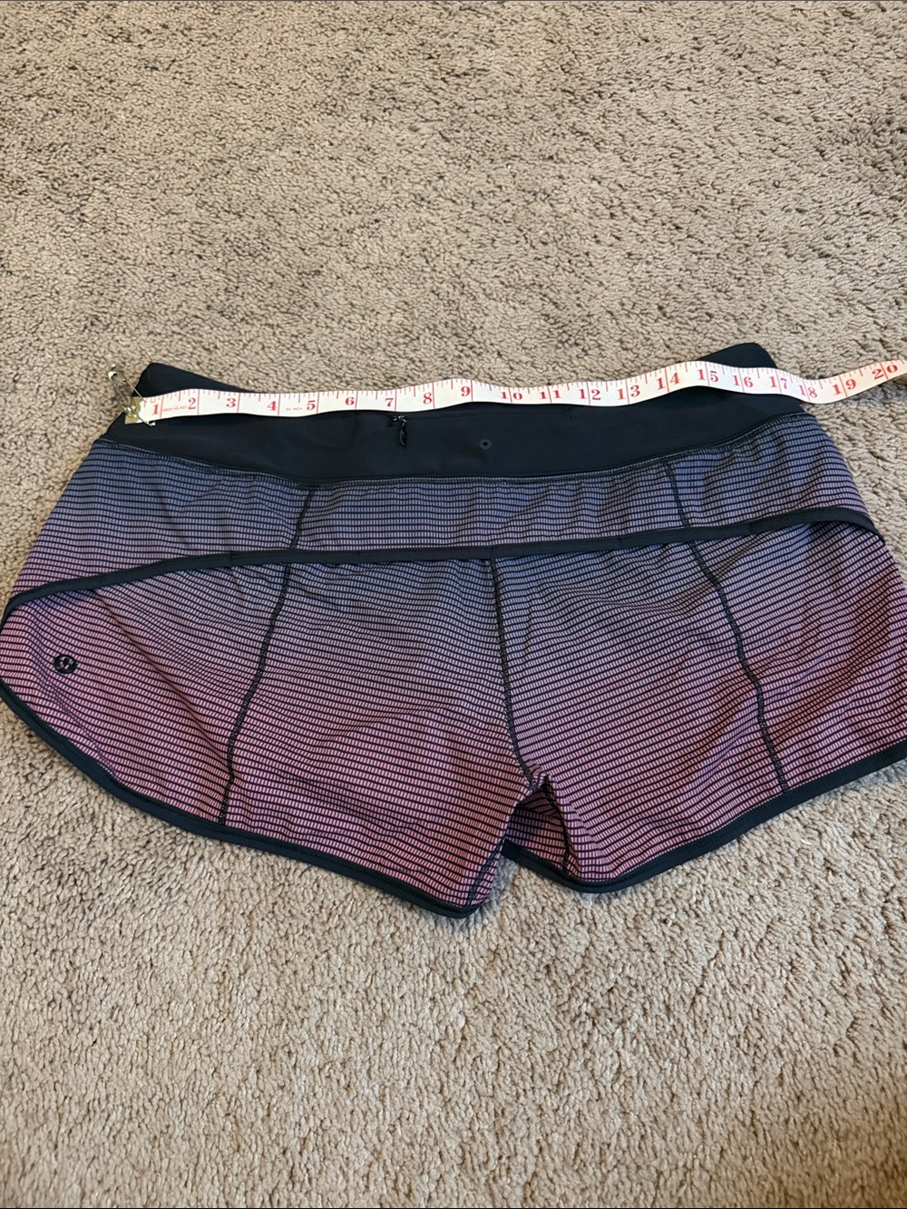Lululemon Running  Shorts. Size Medium. Ombre Gradient Black Pink Red Grid.